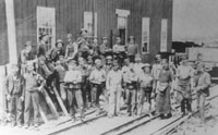 Picture of Workmen at the Uxbridge Car Shops for narrow gauge Toronto and Nipissing Railway of Ontario Canada